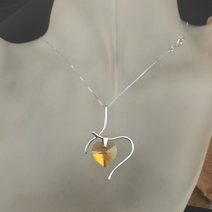 Heart Golden Swarovski Sterling Silver Pendant / Colgante Plata 925 y Cristal Swarovski Corazón Topaz