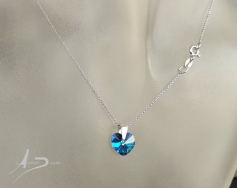 Blue Small Heart Swarovski Sterling Silver Necklace /  Collar Plata y Swarovski Corazón Pequeño Azul