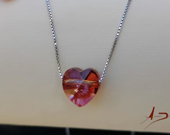 Collar de plata de ley Swarovski con corazón rojo/transparente / Collar Swarovski Corazón Rojo/Transparente Plata