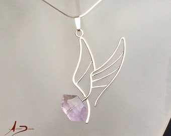 Bird Silver Amethyst Pendant     /     Pajaro Plata Amatista Colgante