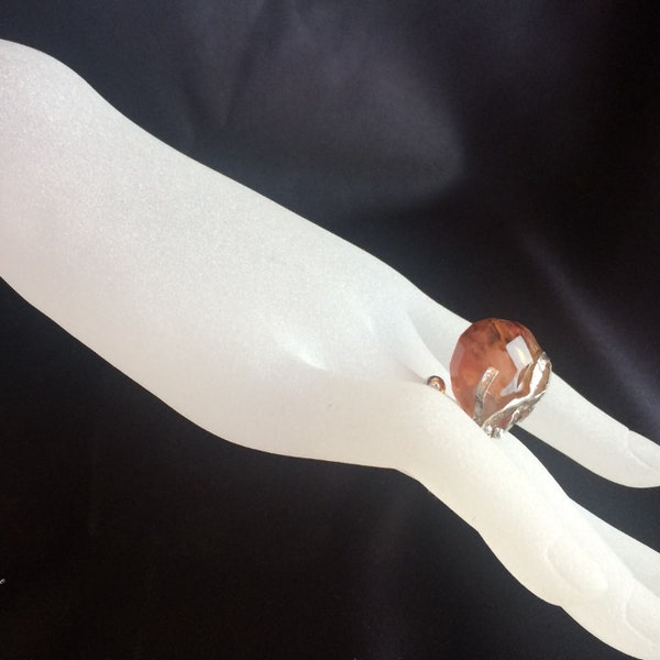 Brown-Pinkish Gemstone Silver Ring        /       Gema Marrón-Rosada Plata Sortija