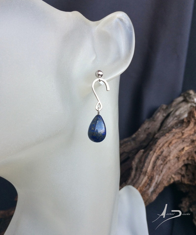 Lapis Lazuli Sterling Silver Earrings / Lapislazuli Plata Pendientes imagen 9