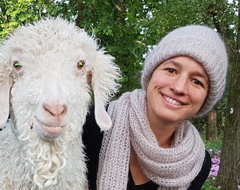 Bonnet bien chaud doublé et réversible - laine mohair produite et tricotée en Bourgogne, couleurs au choix, [bonnet doublé] La Fée Mohair