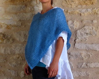 ponchos chauffes épaules-laine mohair produite et tricotée en Bourgogne, couleurs au choix [poncho urbain]La Fée Mohair