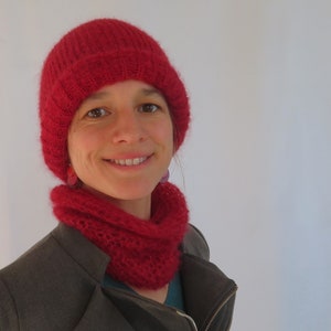 weicher und warmer Kragen – Mohairwolle hergestellt und gestrickt in Burgund, Farben Ihrer Wahl [einfacher Kragen] La Fée Mohair