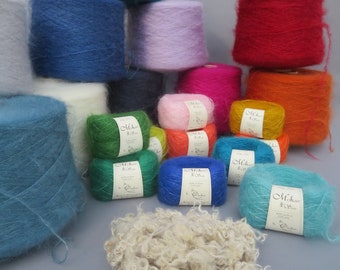 balls of mohair wool from Angora goats produced on a farm in Burgundy, La Fée Mohair