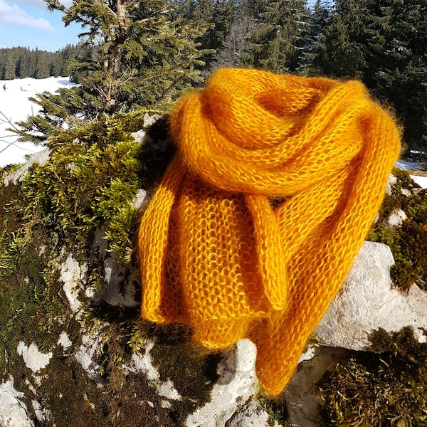 écharpes douces chaudes et légères - laine mohair produite et tricotée en Bourgogne, couleurs au choix [écharpe thera] La Fée Mohair