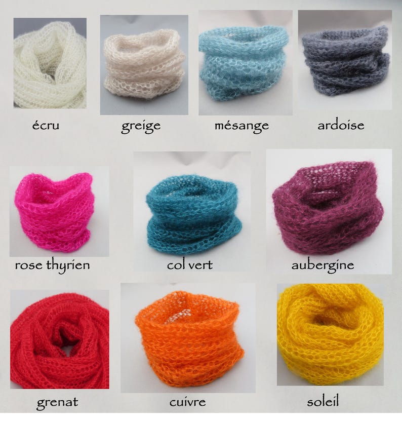 soft and warm collar - mohair wool produced and knitted in Burgundy, colors of your choice [simple collar] La Fée Mohair image 9