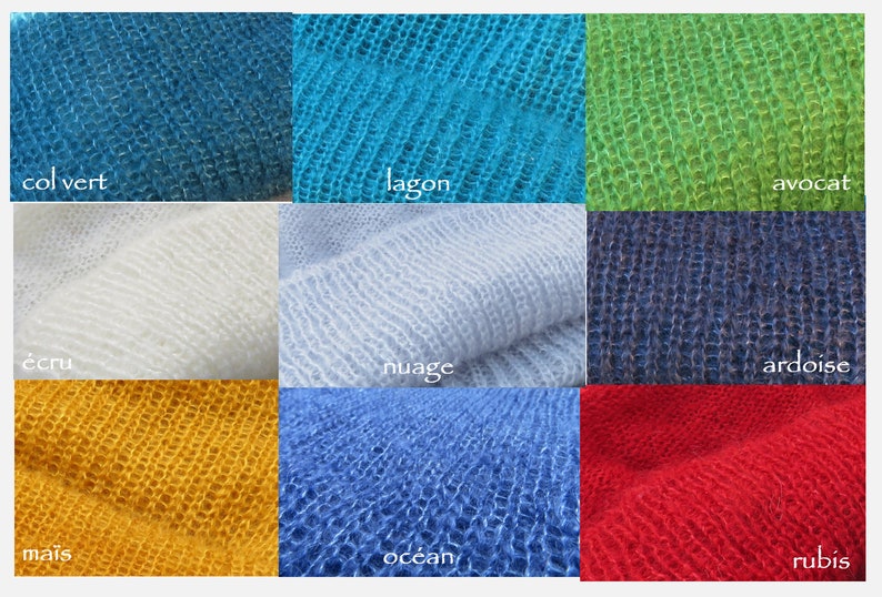 Bonnets chauds-laine mohair produite et tricotée en Bourgogne, couleurs au choix, bonnet léger, La Fée Mohair image 4