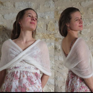 cape de mariage spéciale dos nu, laine mohair produite et tricotée Bourgogne cape Moebius La Fée Mohair image 4