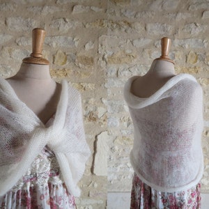 cape de mariage spéciale dos nu, laine mohair produite et tricotée Bourgogne cape Moebius La Fée Mohair image 3