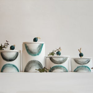 Hand Painted Ceramic Canister Set: Kitchen Storage Canisters Pottery Handmade Jewelry Jar