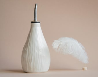 Ceramic Olive Oil Dispenser Bottle Cruet White Handmade Kitchen Gift