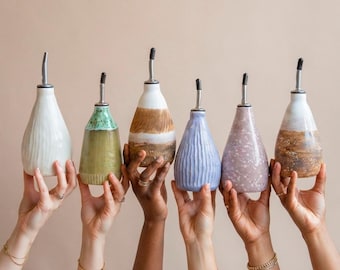 Ceramic Olive Oil Dispenser Bottle Cruet: Handmade Kitchen Christmas Gift