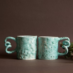 Handmade Turquoise Ceramic Espresso Cup: Unique Coffee Lover Couple Gift