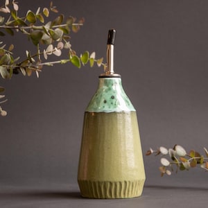 Olive Oil Cruet Olive Dispenser Bottle Green - Cooking Gifts Pottery Handmade Ceramic
