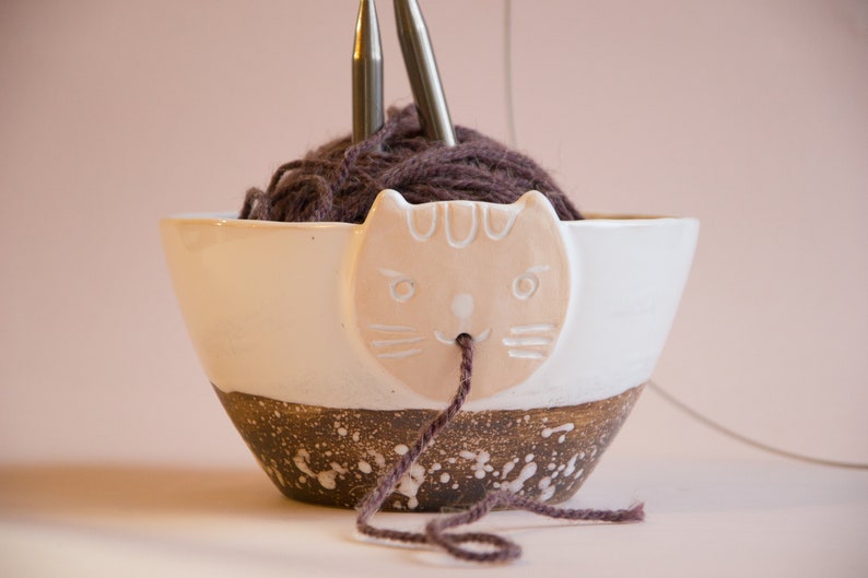 Yarn Bowl Cat Yarn Holder Pottery Cute Handmade Gifts for Knitters Crocheters Grandma Christmas gift Knitting Supplies Accessories image 6