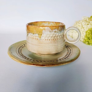 Large Soup Mug Pottery Handmade With Saucer