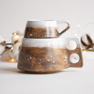Coffee or Cappuccino Ceramic Pottery Mug and Large 10oz (300ml) Tea Cup