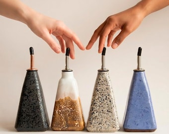 Ceramic Olive Oil Bottle, Speckled Oil Cruet, Modern Kitchen Olive Oil Dispenser Handmade in Black, Blue and Brown colors