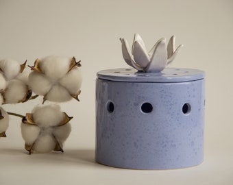 Garlic Keeper - Pottery Handmade Garlic Jar - Mothers Day Gifts Blue Ceramic Onion Keeper - Garlic Storage Jar