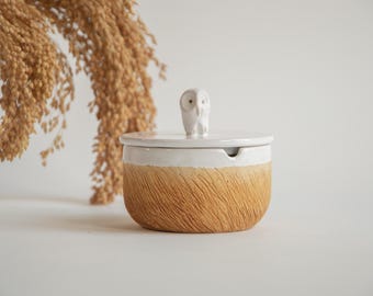Personalized Ceramic Ashtray With Owl Bird Lid: Handmade Unique Smoker Gift