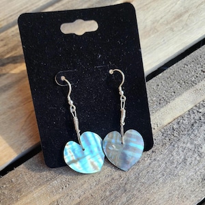 Sterling silver heart abalone shell earrings | Wire wrapped abalone shells