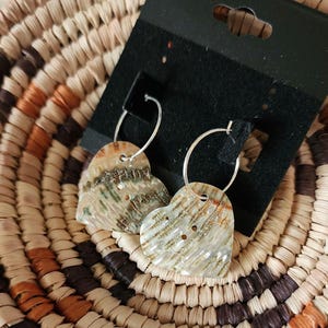 Heart shaped abalone button hoop earrings | Navajo earrings