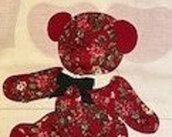 Vintage Rose Poinsettia Bear Fabric Panel - by VIP Cranston Print Works Co. - From the 1980s