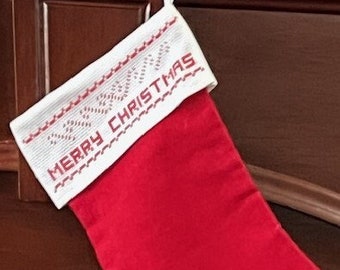 Christmas Stocking Cross Stitched "Merry Christmas" on a  Blank Cuff Created by Charles Craft