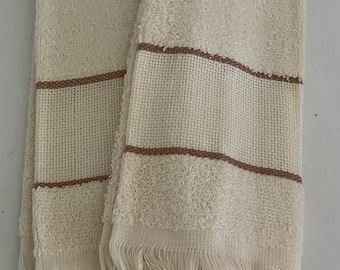 Cream with Brown Edge Border Cross Stitch Tea Towels, Hand Towels Cross Stitch, Kitchen Towels - 2 Towels