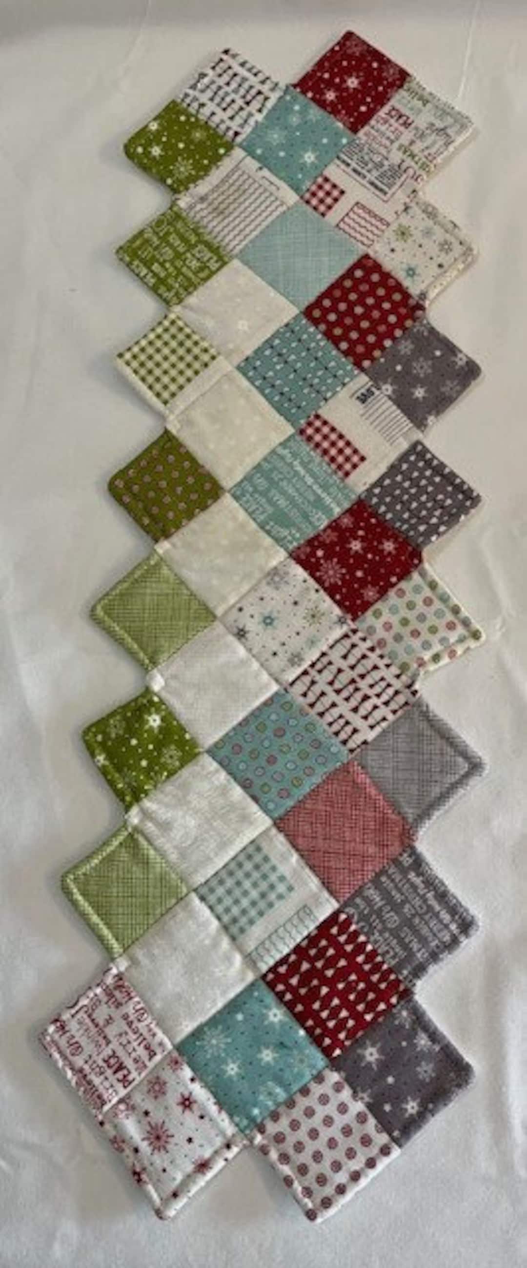 Quilted Christmas Zig Zag Table Runner in Teal, Red, Green, Gray and ...