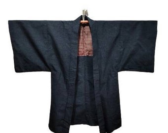 FREE SHIPPING !! Men Haori Kimono Japanese Traditional Wear Cotton Kimono Robe Noragi Blue Denim Style