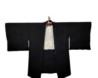 FREE SHIPPING!! Vintage Kimono Haori Japanese Traditional Flower motif nice design in black Colour