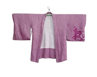 FREE SHIPPING!! Vintage Kimono Haori Japanese Traditional Flower Motif Nice design