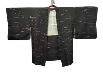 FREE SHIPPING!! Vintage Kimono Haori Japanese Traditional Abstract Motif Nice design in black Colour
