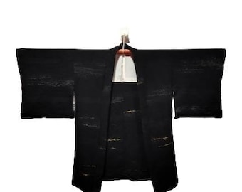 FREE SHIPPING!! Vintage Kimono Haori Japanese Traditional Abstract Motif Nice design in black Colour