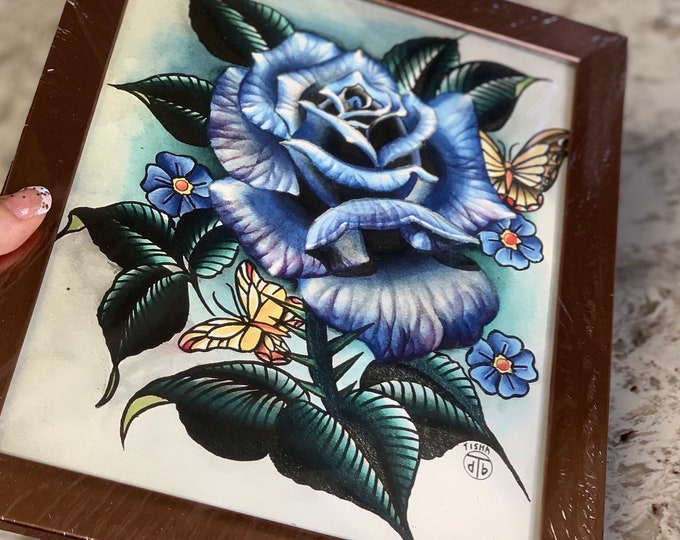 Featured listing image: Blue rose watercolor print