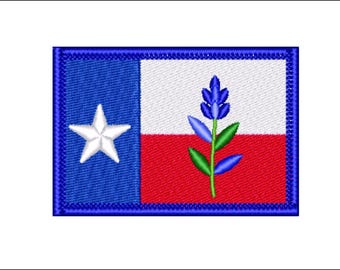 Texas Flag Bluebonnet Embroidery Design Merrow Border| Digital Download Embroidery File hoop Texas Embroidery Design | 3 Sizes Included