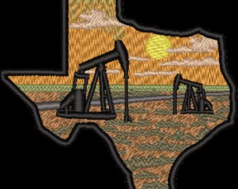 Texas Landscape Oilfield Embroidery Design | Digital Download Embroidery File hoop Texas Embroidery Design | 3 Sizes Included | Pumpjack