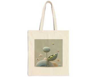 Pastel Botanical Canvas Tote Bag | Whimsical Plant Illustration, Farmers Market Bag