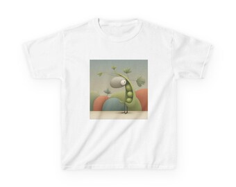 Pea Pod Character Tee | Whimsical Cartoon Print, Kids Cotton Shirt