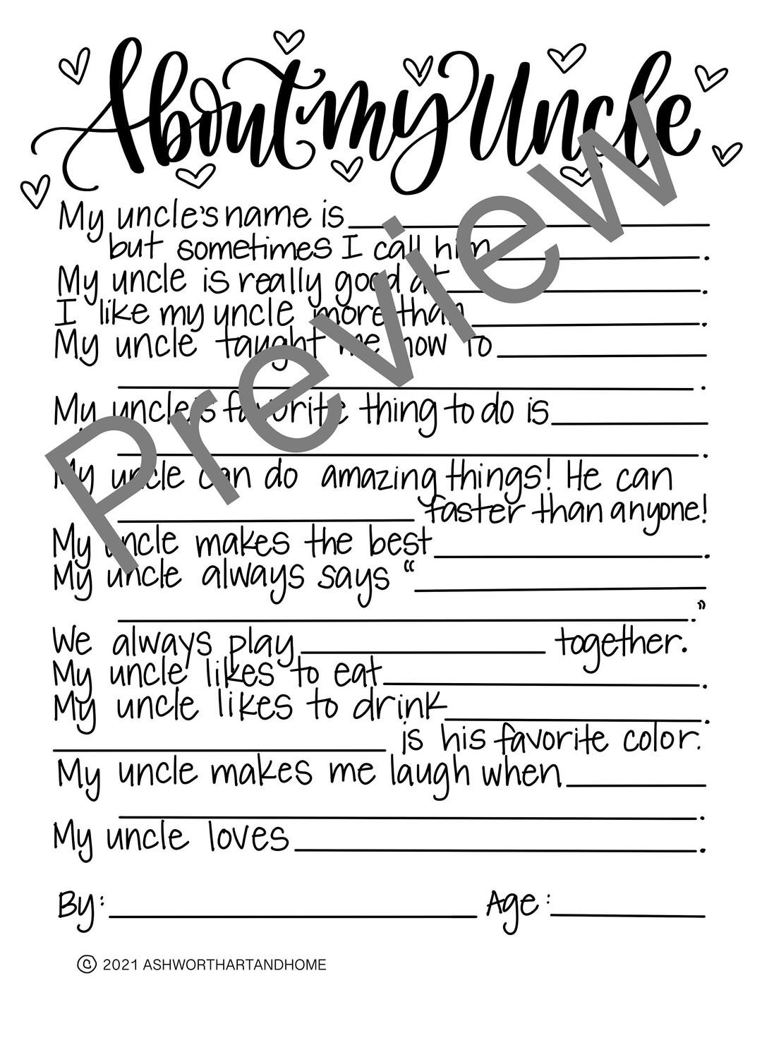 About My Uncle Father's Day Activity Printable Kid Gift Etsy