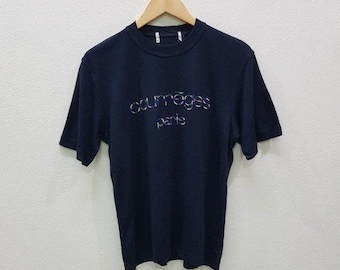 Vintage Courreges Paris T-shirts Multicolour Logo/ Embroidery Spell Out Logo Courrèges Paris Nice Design Blue Black Colour