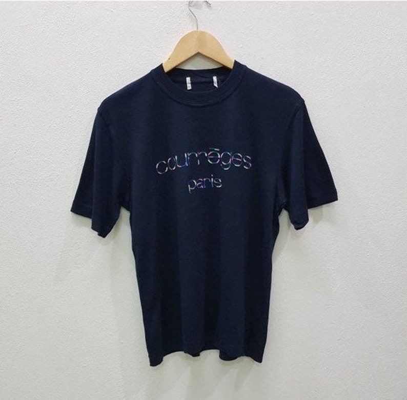 Vintage Courreges Paris T-shirts Multicolour Logo/ Embroidery Spell Out Logo Courrèges Paris Nice Design Blue Black Colour image 1