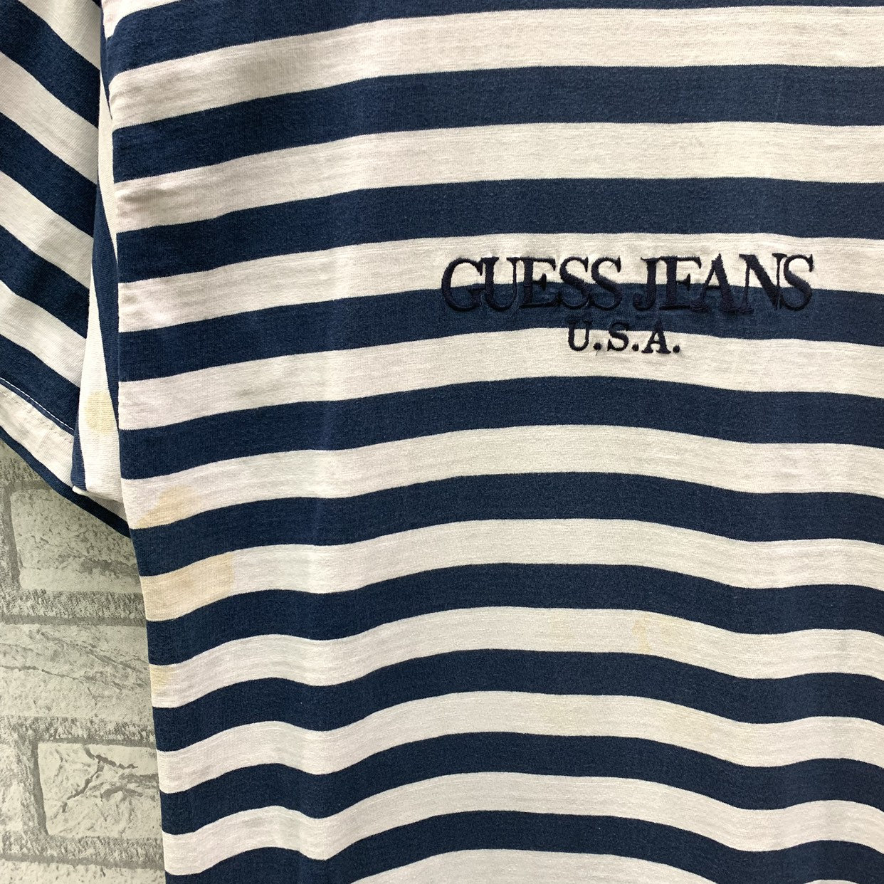 Vintage 90s GUESS JEANS U.S.A Stripes Made in Usa Embroidery Logo T shirt Etsy