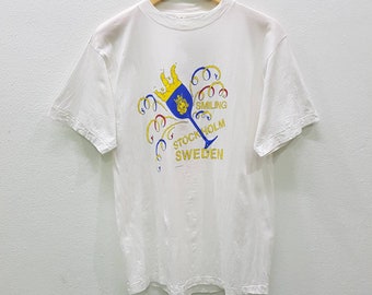Vintage Smiling Stockholm Sweden T-shirts Single Stitch Nice Design