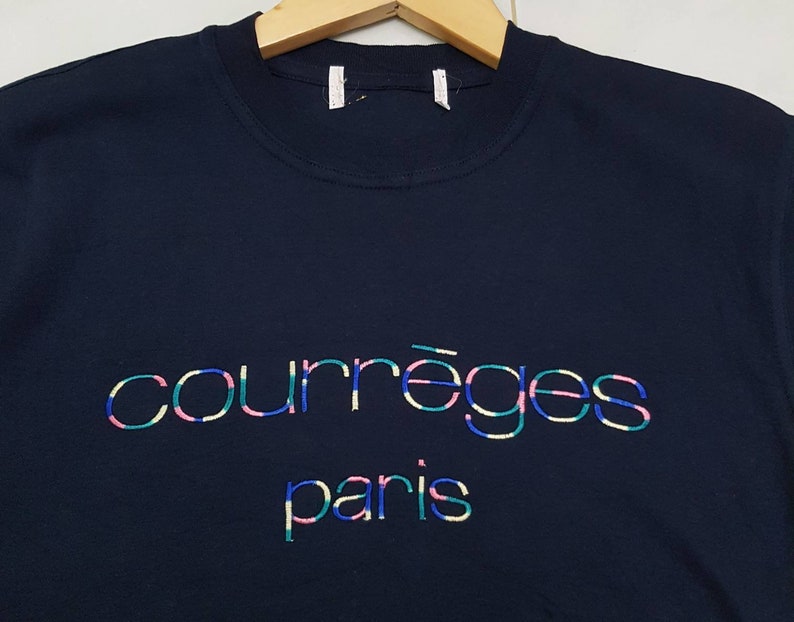 Vintage Courreges Paris T-shirts Multicolour Logo/ Embroidery Spell Out Logo Courrèges Paris Nice Design Blue Black Colour image 3