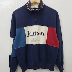 Vintage Jantzen USA Sweatshirts Colourblock Style Half Zipper Nice Design Medium Size