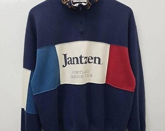 Vintage Jantzen USA Sweatshirts Colourblock Style Half Zipper Nice Design Medium Size